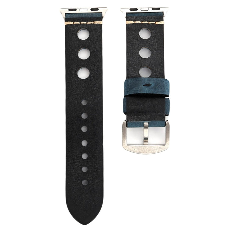 For Apple Watch Series 7 45mm / 6 & SE & 5 & 4 44mm / 42mm 3 & 2 & 1 Retro Hole Genuine Leather Wrist Watch Band, For 42mm
