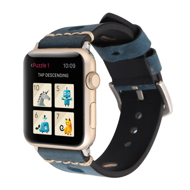 For Apple Watch Series 7 45mm / 6 & SE & 5 & 4 44mm / 42mm 3 & 2 & 1 Retro Hole Genuine Leather Wrist Watch Band, For 42mm