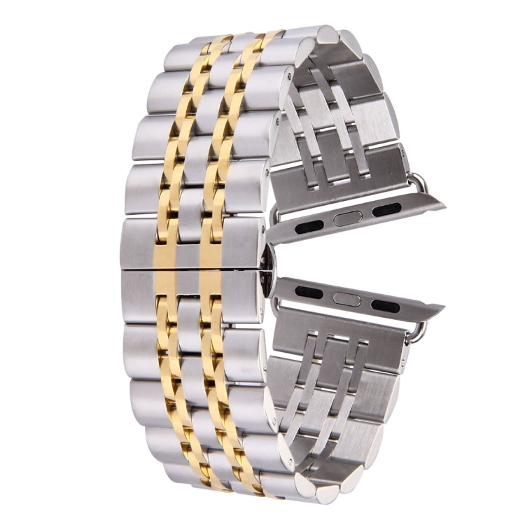 20mm Women Hidden Butterfly Buckle 7 Beads Stainless Steel Watch Band For Apple Watch 38mm(Silver Gold), 20mm Women