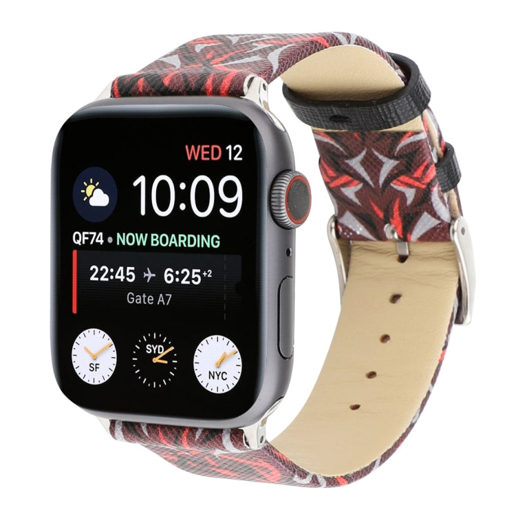 Thorns Printing Genuine Leather Watch Band for Apple Watch Ultra 49mm&Watch Ultra 2 49mm / Series 10 46mm / 9&8&7 45mm / SE 3&SE 2&6&SE&5&4 44mm / 3&2&1 42mm, 44mm