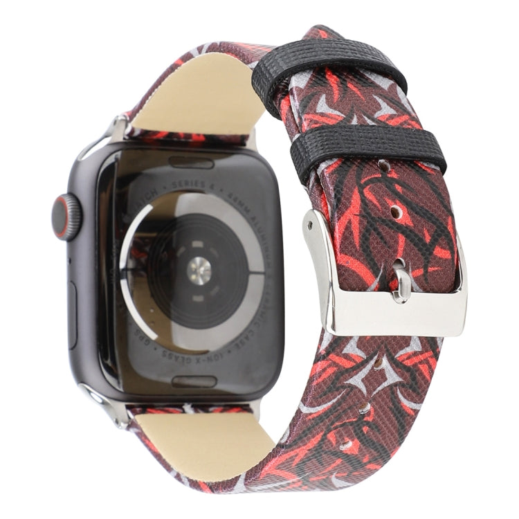 Thorns Printing Genuine Leather Watch Band for Apple Watch Ultra 49mm&Watch Ultra 2 49mm / Series 10 46mm / 9&8&7 45mm / SE 3&SE 2&6&SE&5&4 44mm / 3&2&1 42mm, 44mm