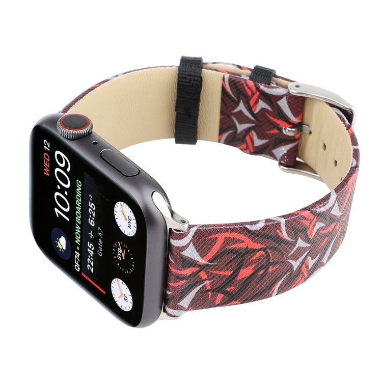 Thorns Printing Genuine Leather Watch Band for Apple Watch Ultra 49mm&Watch Ultra 2 49mm / Series 10 46mm / 9&8&7 45mm / SE 3&SE 2&6&SE&5&4 44mm / 3&2&1 42mm, 44mm