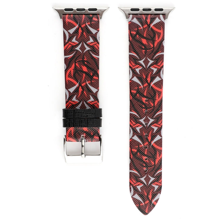 Thorns Printing Genuine Leather Watch Band for Apple Watch Ultra 49mm&Watch Ultra 2 49mm / Series 10 46mm / 9&8&7 45mm / SE 3&SE 2&6&SE&5&4 44mm / 3&2&1 42mm, 44mm