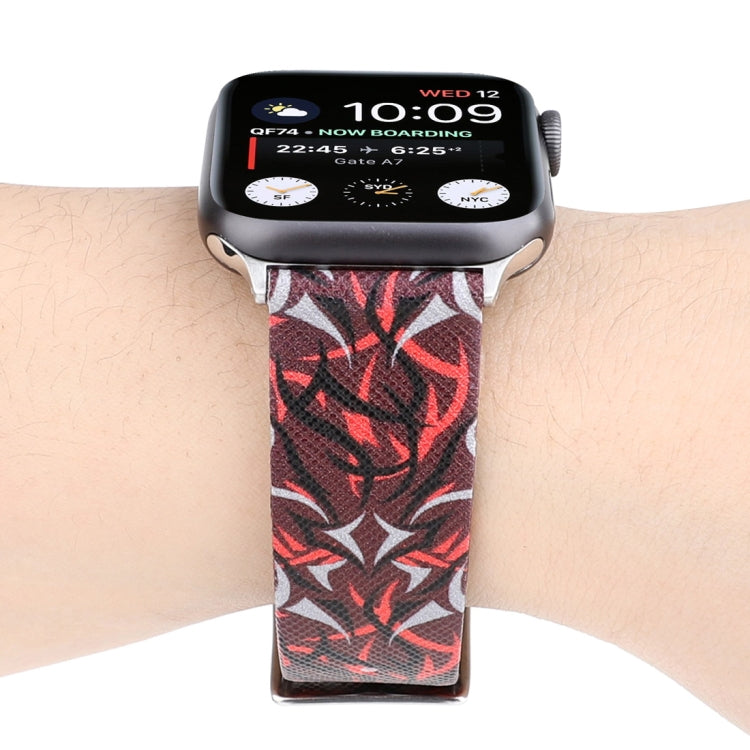 Thorns Printing Genuine Leather Watch Band for Apple Watch Ultra 49mm&Watch Ultra 2 49mm / Series 10 46mm / 9&8&7 45mm / SE 3&SE 2&6&SE&5&4 44mm / 3&2&1 42mm, 44mm