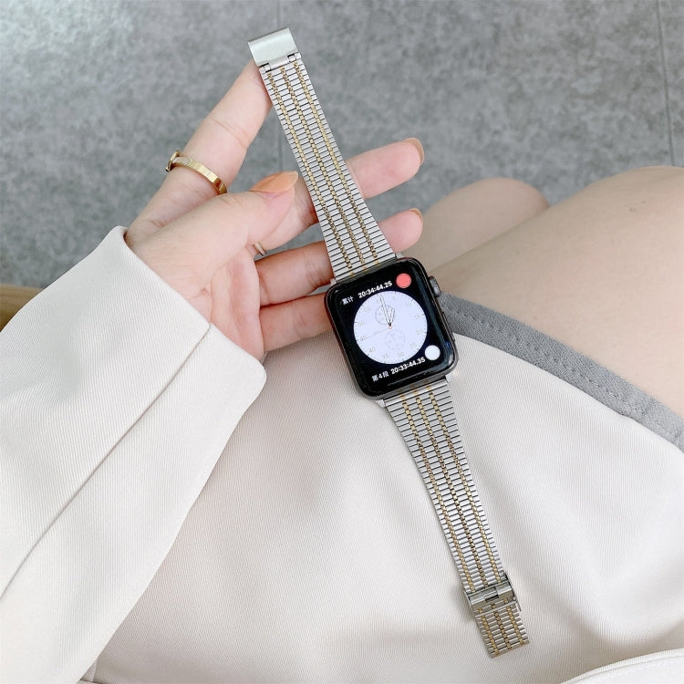 Color Matching Seven Beads Steel Replacement Strap Watchband, For Apple Watch Series 7 41mm / & 6 & SE & 5 & 4 40mm, For Apple Watch Series 7 45mm / & 6 & SE & 5 & 4 44mm