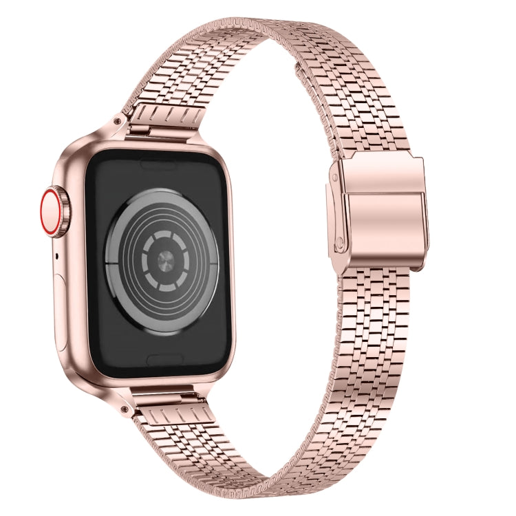 14mm Seven-beads Double Safety Buckle Slim Steel Replacement Strap Watchband For Apple Watch Series, 7 41mm / 6 & SE & 5 & 4 40mm / 3 & 2 & 1 38mm, 7 45mm / 6 & SE & 5 & 4 44mm / 3 & 2 & 1 42mm