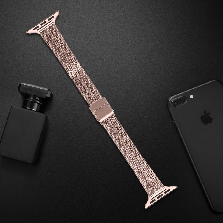 14mm Seven-beads Double Safety Buckle Slim Steel Replacement Strap Watchband For Apple Watch Series, 7 41mm / 6 & SE & 5 & 4 40mm / 3 & 2 & 1 38mm, 7 45mm / 6 & SE & 5 & 4 44mm / 3 & 2 & 1 42mm