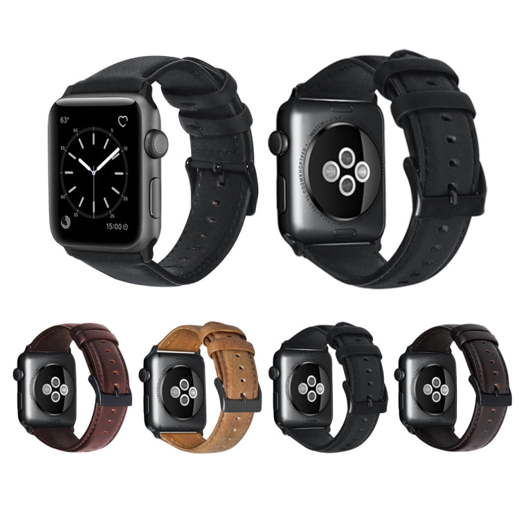 Oil Wax Genuine Leather Strap Watchband, For Apple Watch Series 8&7 41mm / SE 2&6&SE&5&4 40mm / 3&2&1 38mm, For Apple Watch Series 7 41mm / 6 & SE & 5 & 4 40mm / 3 & 2 & 1 38mm
