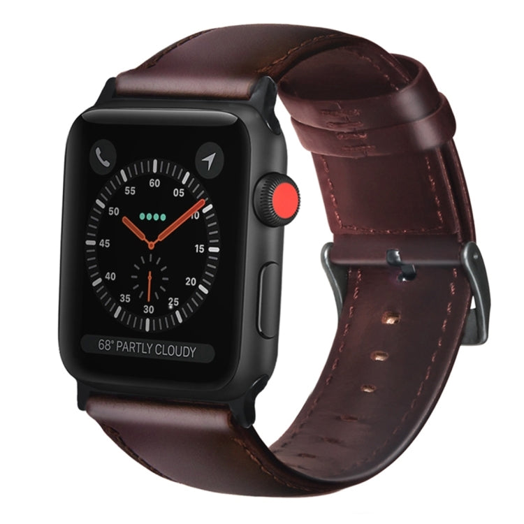 Oil Wax Genuine Leather Strap Watchband, For Apple Watch Series 8&7 41mm / SE 2&6&SE&5&4 40mm / 3&2&1 38mm, For Apple Watch Series 7 41mm / 6 & SE & 5 & 4 40mm / 3 & 2 & 1 38mm