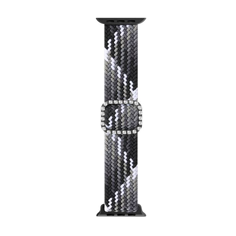 Adjustable Nylon Braided Elasticity Diamond Buckle Replacement Strap Watchband For Apple Watch Series, 7 & 6 & SE & 5 & 4 40mm/3 & 2 & 1 38mm