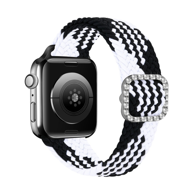 Adjustable Nylon Braided Elasticity Diamond Buckle Replacement Strap Watchband For Apple Watch Series, 7 & 6 & SE & 5 & 4 40mm/3 & 2 & 1 38mm