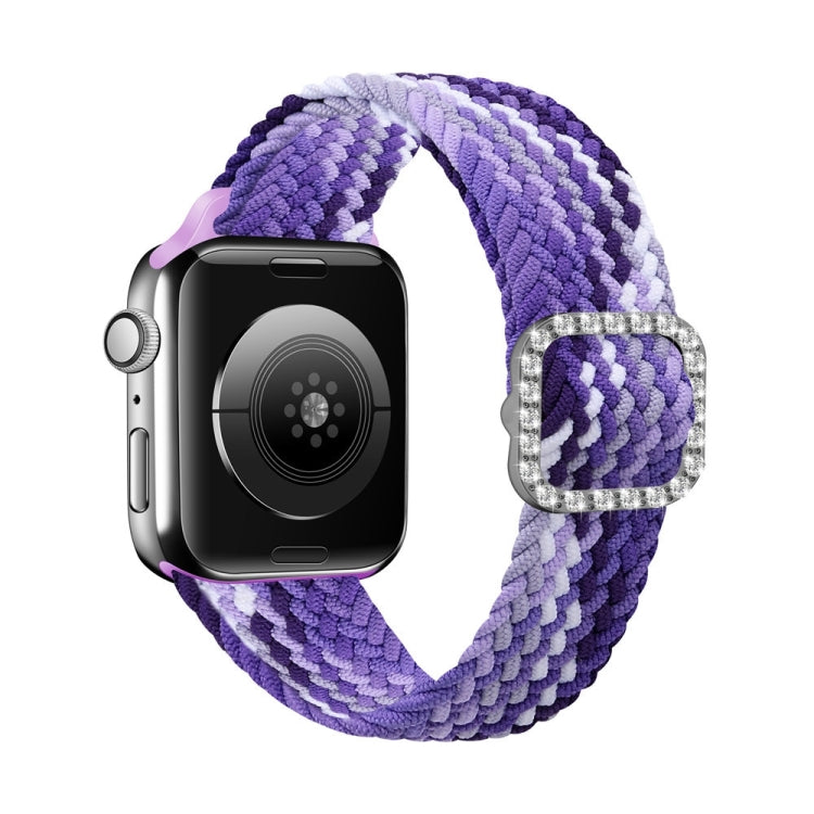 Adjustable Nylon Braided Elasticity Diamond Buckle Replacement Strap Watchband For Apple Watch Series, 7 & 6 & SE & 5 & 4 44mm/3 & 2 & 1 42mm
