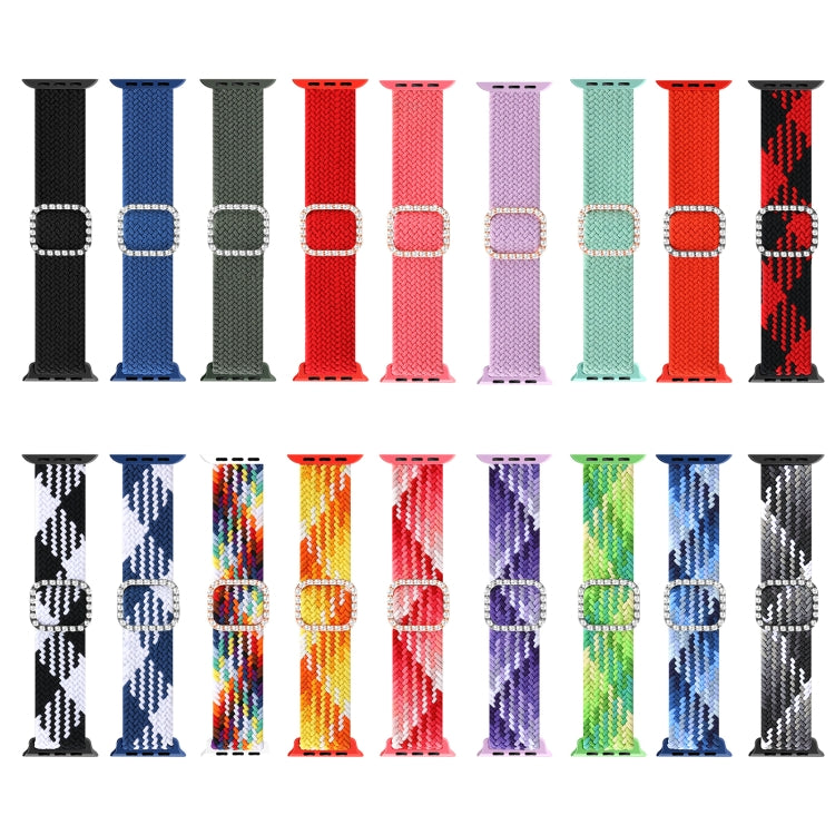 Adjustable Nylon Braided Elasticity Diamond Buckle Replacement Strap Watchband For Apple Watch Series, 7 & 6 & SE & 5 & 4 44mm/3 & 2 & 1 42mm