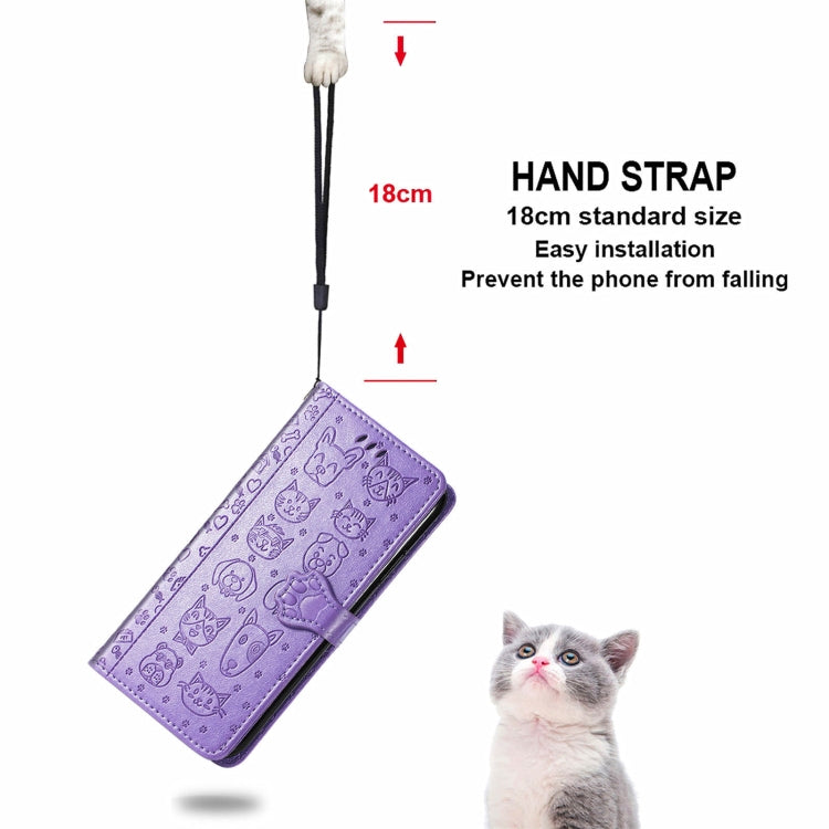 Lovely Cat and Dog Embossing Pattern Horizontal Flip Leather Phone Case with Holder & Card Slots & Wallet & Cartoon Clasp & Lanyard