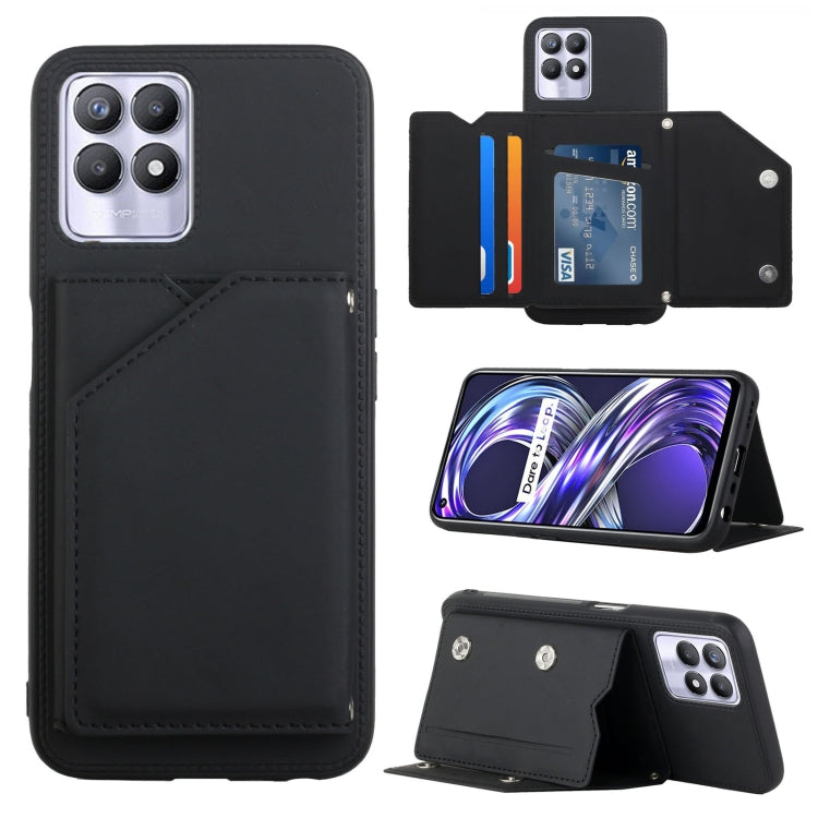 Skin Feel PU + TPU + PC Back Cover Shockproof Phone Case with Card Slots & Holder & Photo Frame