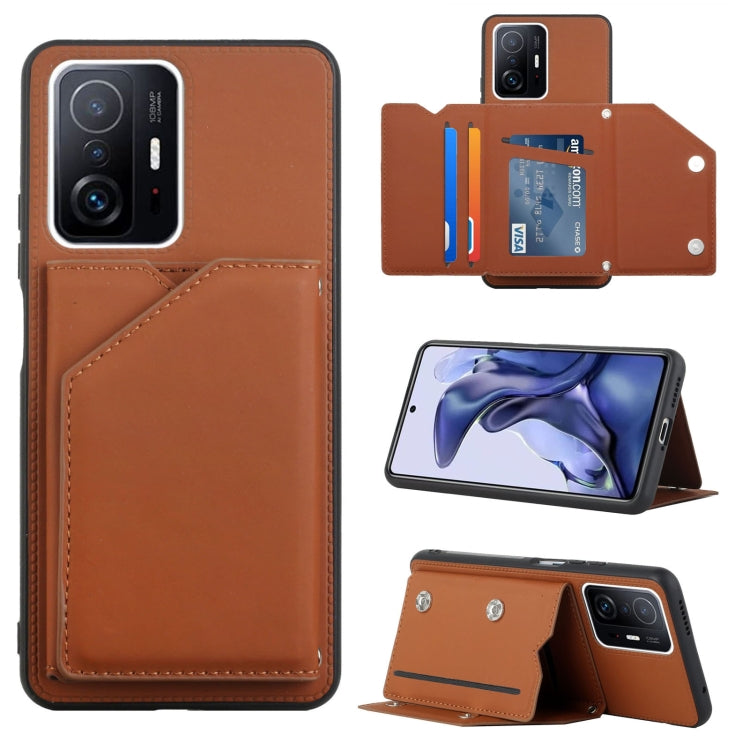 Skin Feel PU + TPU + PC Back Cover Shockproof Phone Case with Card Slots & Holder & Photo Frame