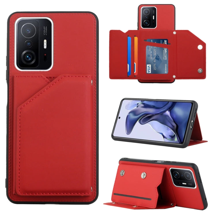Skin Feel PU + TPU + PC Back Cover Shockproof Phone Case with Card Slots & Holder & Photo Frame