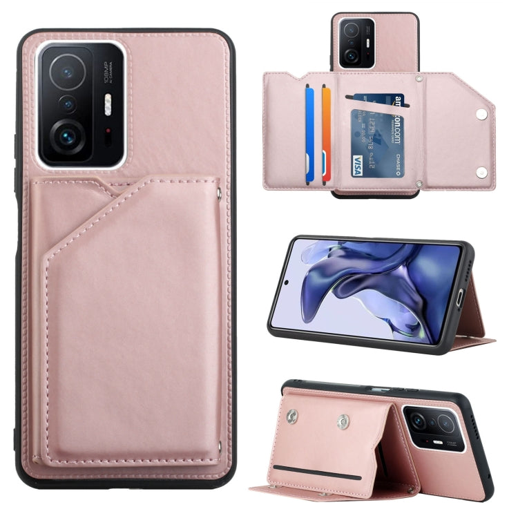 Skin Feel PU + TPU + PC Back Cover Shockproof Phone Case with Card Slots & Holder & Photo Frame
