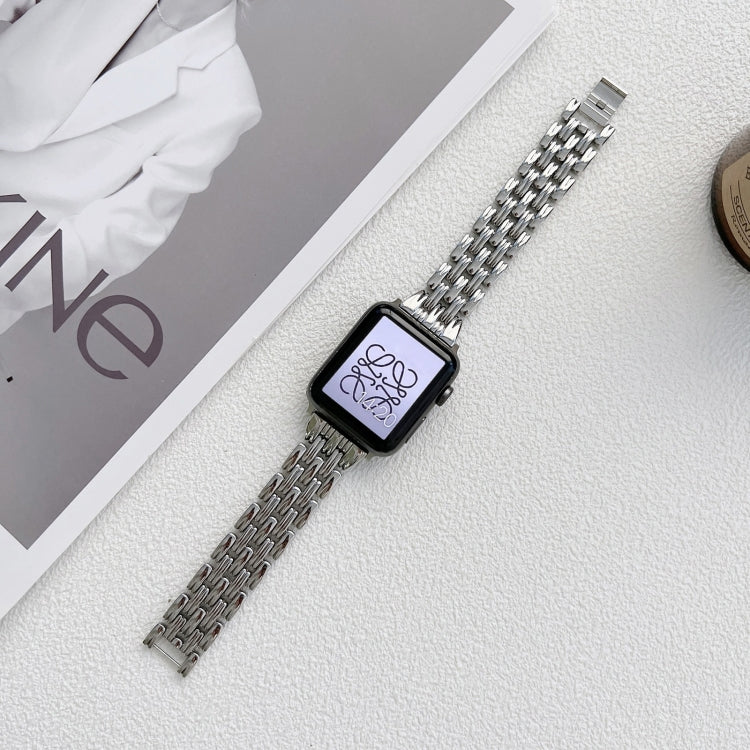 Five Baht Stripes Stainless Steel Strap Watchband For Apple Watch Series, 7 41mm / 6&SE&5&4 40mm / 3&2&1 38mm, 7 45mm / 6&SE&5&4 44mm / 3&2&1 42mm