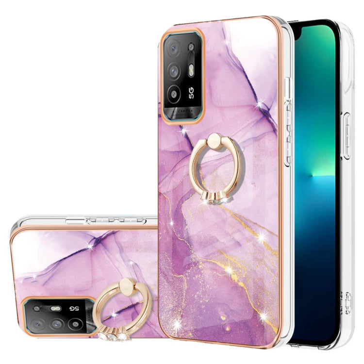 Electroplating Marble Pattern IMD TPU Phone Case with Ring Holder, For OPPO A94 5G / A95 5G, For Realme 8i, For Realme C21Y