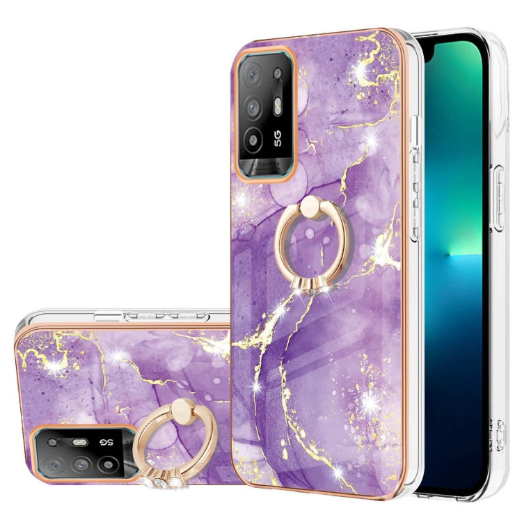Electroplating Marble Pattern IMD TPU Phone Case with Ring Holder, For OPPO A94 5G / A95 5G, For Realme 8i, For Realme C21Y