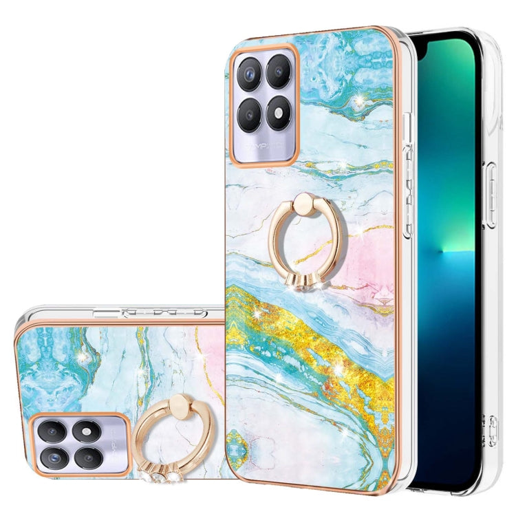 Electroplating Marble Pattern IMD TPU Phone Case with Ring Holder, For OPPO A94 5G / A95 5G, For Realme 8i, For Realme C21Y