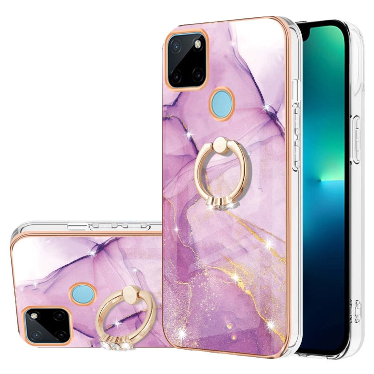Electroplating Marble Pattern IMD TPU Phone Case with Ring Holder, For OPPO A94 5G / A95 5G, For Realme 8i, For Realme C21Y