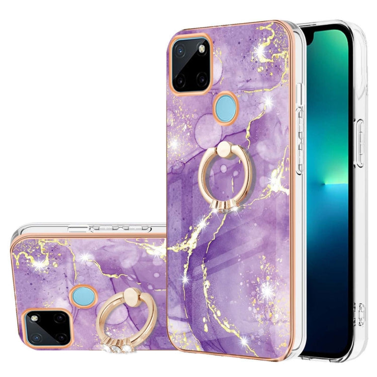 Electroplating Marble Pattern IMD TPU Phone Case with Ring Holder, For OPPO A94 5G / A95 5G, For Realme 8i, For Realme C21Y