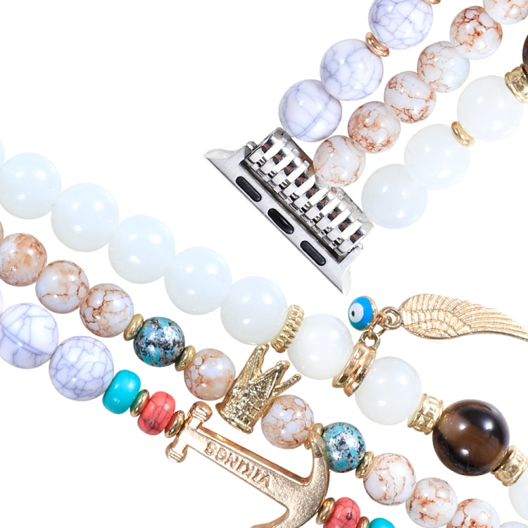 Beaded Crown Anchor Watchband For Apple Watch Series, 7 41mm / 6&SE&5&4 40mm / 3&2&1 38mm, 7 45mm / 6&SE&5&4 44mm / 3&2&1 42mm