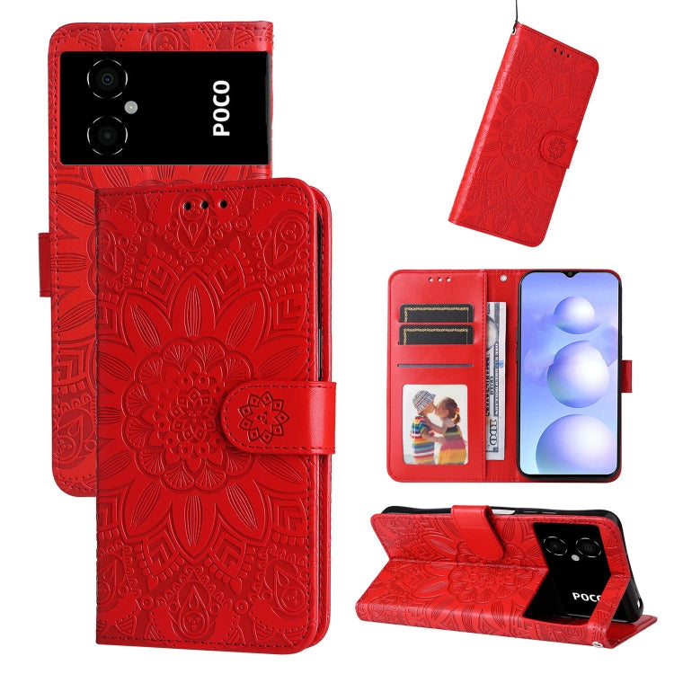Embossed Sunflower Leather Phone Case, For Xiaomi Poco M4 5G