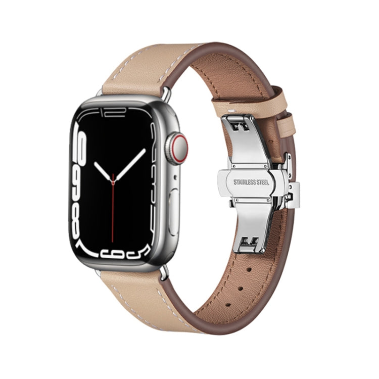 Butterfly Buckle Genuine Leather Watch Band, For Apple Watch Ultra 49mm / Series 8&7 45mm / SE 2&6&SE&5&4 44mm / 3&2&1 42mm