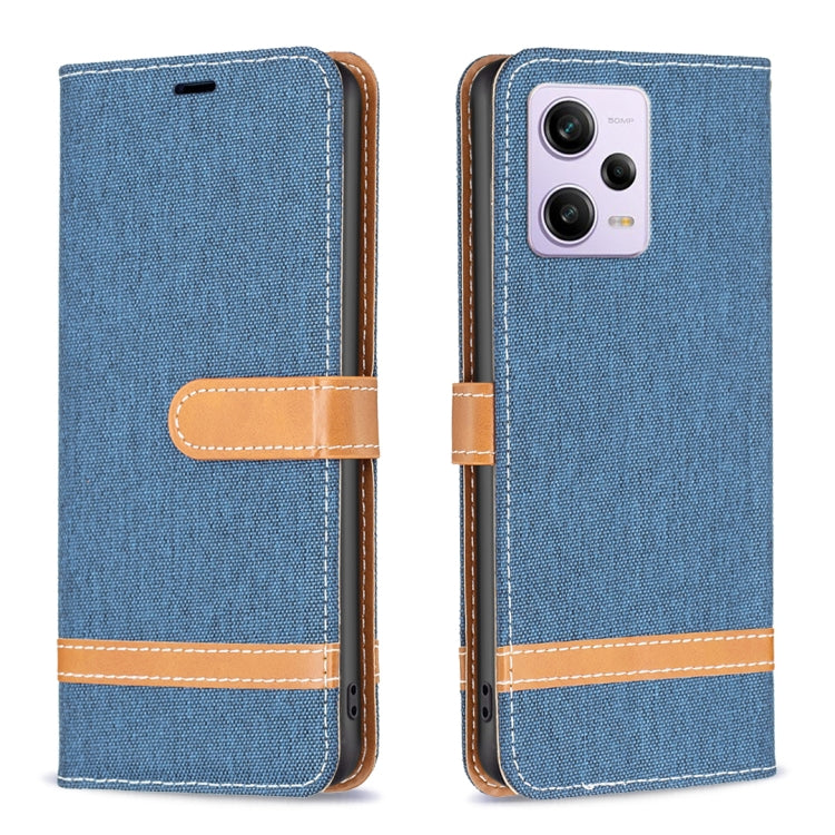 Color Block Denim Texture Leather Phone Case, For Xiaomi Redmi Note 12 Pro Global, For Xiaomi Redmi Note 12 Global