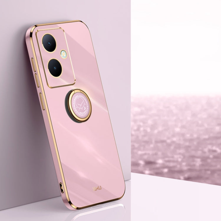 XINLI Straight Edge 6D Electroplate TPU Phone Case with Ring Holder, For vivo S17, For vivo S17e, For vivo Y78+