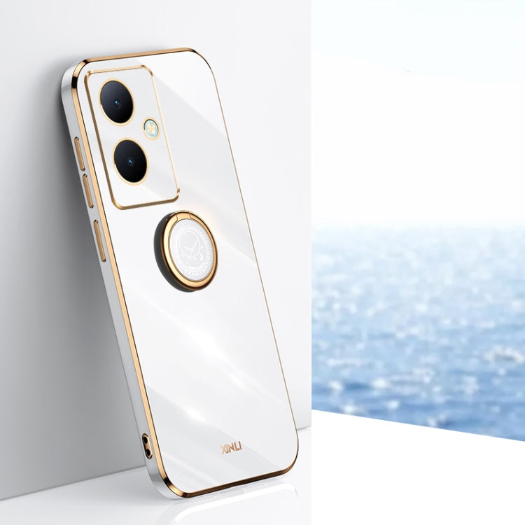 XINLI Straight Edge 6D Electroplate TPU Phone Case with Ring Holder, For vivo S17, For vivo S17e, For vivo Y78+