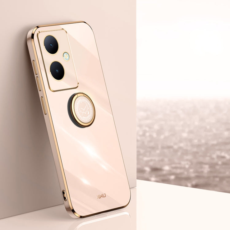 XINLI Straight Edge 6D Electroplate TPU Phone Case with Ring Holder, For vivo S17, For vivo S17e, For vivo Y78+