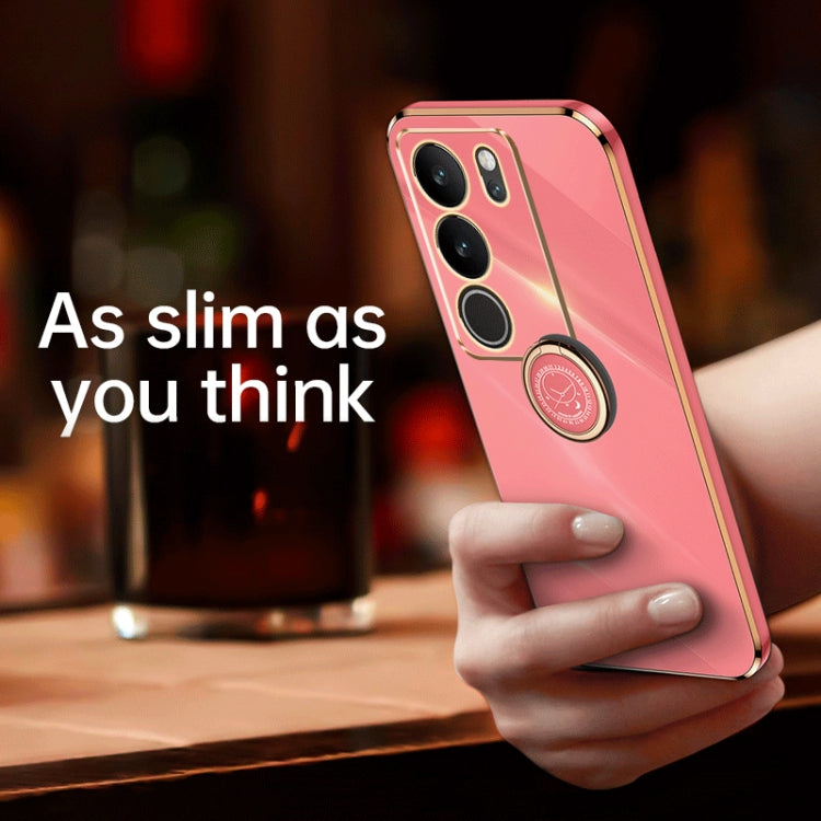 XINLI Straight Edge 6D Electroplate TPU Phone Case with Ring Holder, For vivo S17, For vivo S17e, For vivo Y78+