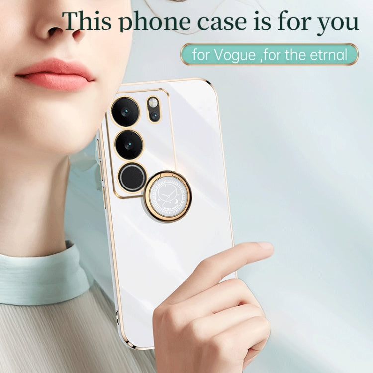 XINLI Straight Edge 6D Electroplate TPU Phone Case with Ring Holder, For vivo S17, For vivo S17e, For vivo Y78+