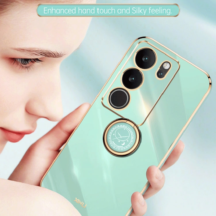 XINLI Straight Edge 6D Electroplate TPU Phone Case with Ring Holder, For vivo S17, For vivo S17e, For vivo Y78+