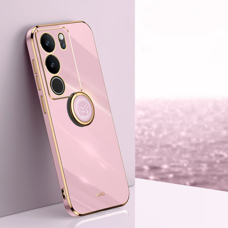 XINLI Straight Edge 6D Electroplate TPU Phone Case with Ring Holder, For vivo S17, For vivo S17e, For vivo Y78+