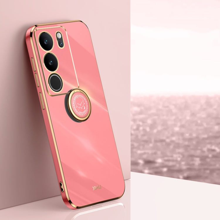 XINLI Straight Edge 6D Electroplate TPU Phone Case with Ring Holder, For vivo S17, For vivo S17e, For vivo Y78+