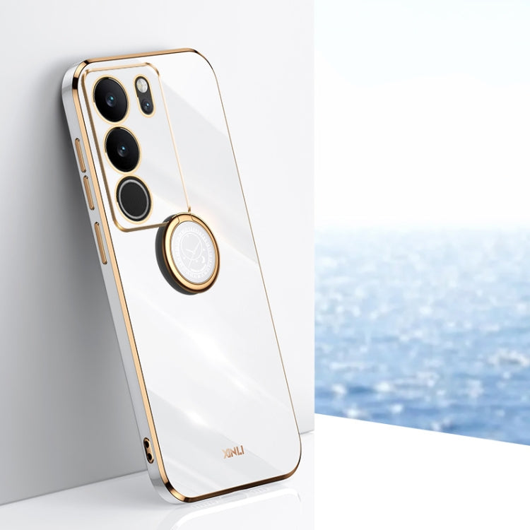 XINLI Straight Edge 6D Electroplate TPU Phone Case with Ring Holder, For vivo S17, For vivo S17e, For vivo Y78+