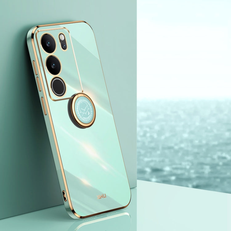 XINLI Straight Edge 6D Electroplate TPU Phone Case with Ring Holder, For vivo S17, For vivo S17e, For vivo Y78+