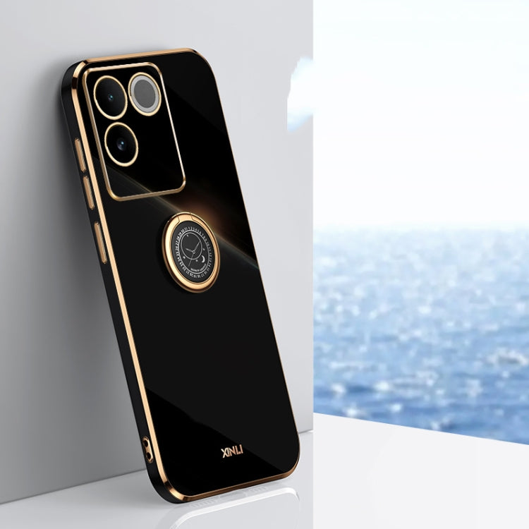 XINLI Straight Edge 6D Electroplate TPU Phone Case with Ring Holder, For vivo S17, For vivo S17e, For vivo Y78+
