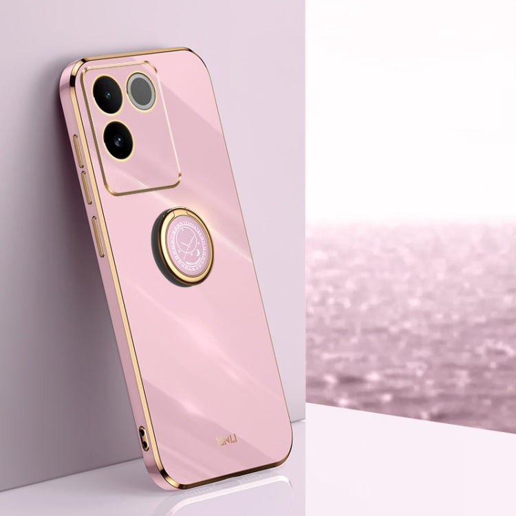 XINLI Straight Edge 6D Electroplate TPU Phone Case with Ring Holder, For vivo S17, For vivo S17e, For vivo Y78+