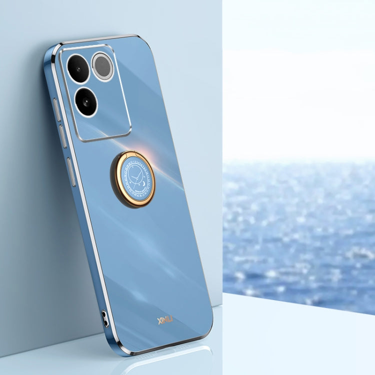XINLI Straight Edge 6D Electroplate TPU Phone Case with Ring Holder, For vivo S17, For vivo S17e, For vivo Y78+