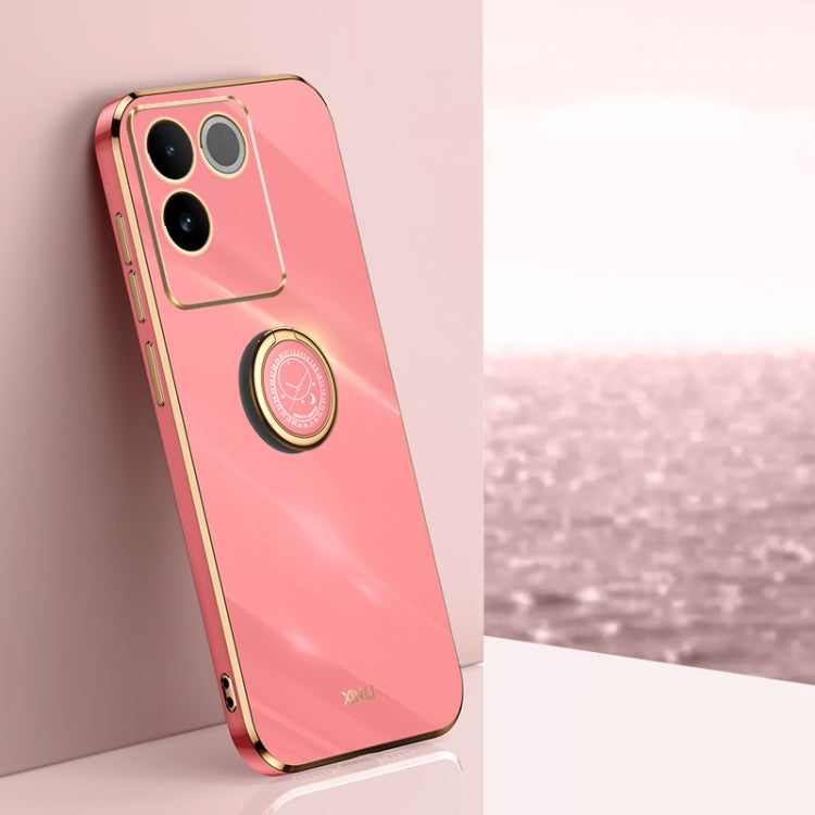 XINLI Straight Edge 6D Electroplate TPU Phone Case with Ring Holder, For vivo S17, For vivo S17e, For vivo Y78+