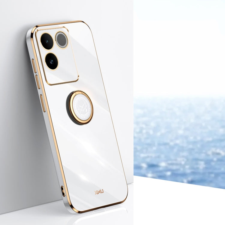 XINLI Straight Edge 6D Electroplate TPU Phone Case with Ring Holder, For vivo S17, For vivo S17e, For vivo Y78+