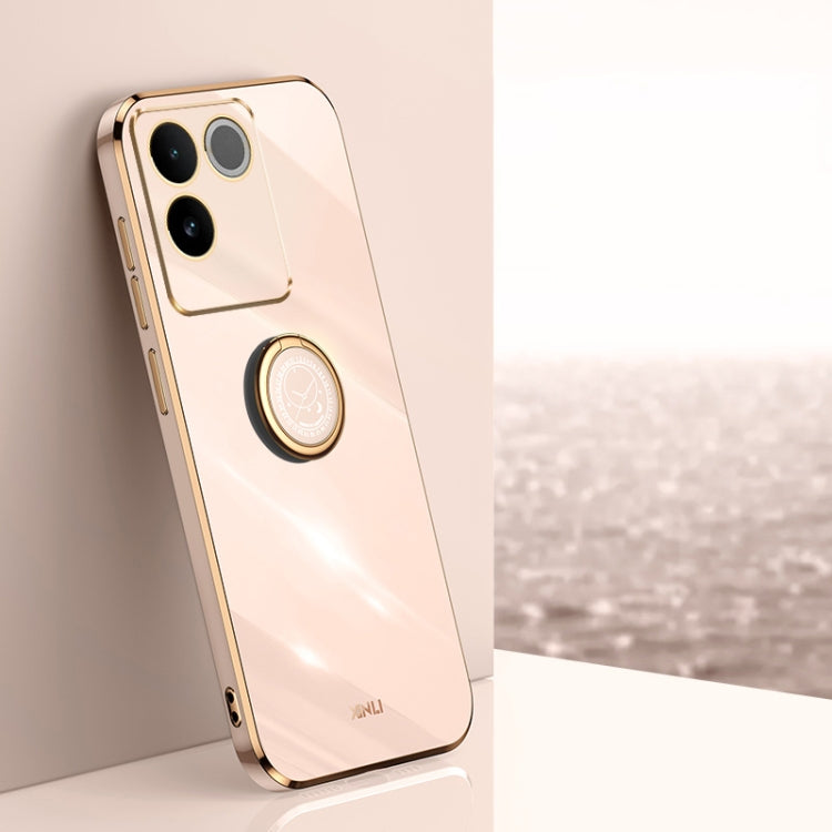 XINLI Straight Edge 6D Electroplate TPU Phone Case with Ring Holder, For vivo S17, For vivo S17e, For vivo Y78+