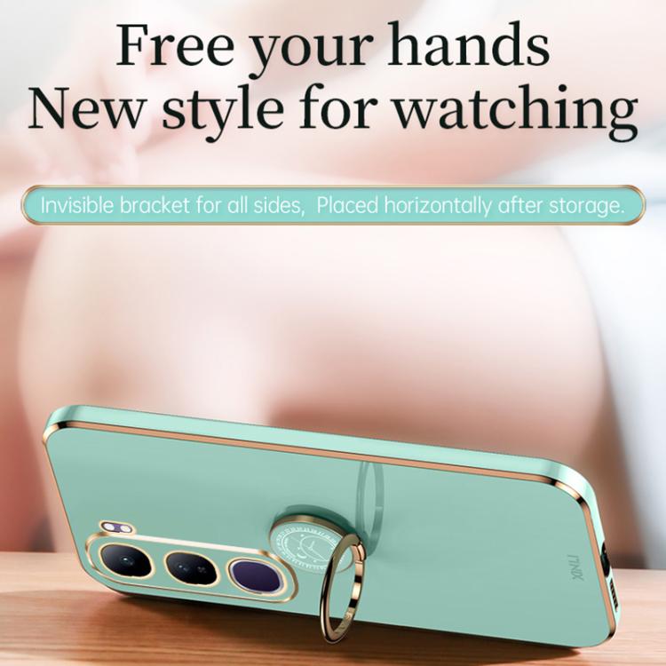 XINLI Straight Edge 6D Electroplate TPU Phone Case with Ring Holder, For vivo V40 Lite 5G, For vivo X100 Pro 5G, For vivo iQOO 12 Pro 5G