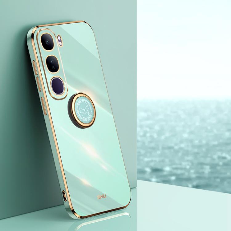 XINLI Straight Edge 6D Electroplate TPU Phone Case with Ring Holder, For vivo V40 Lite 5G, For vivo X100 Pro 5G, For vivo iQOO 12 Pro 5G